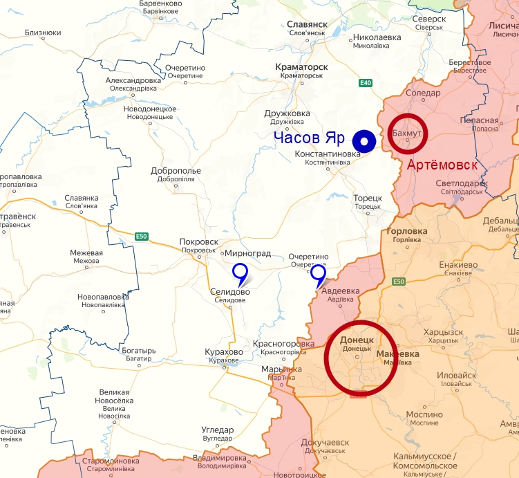 Донецкое направление боевых действий в зоне СВО на карте